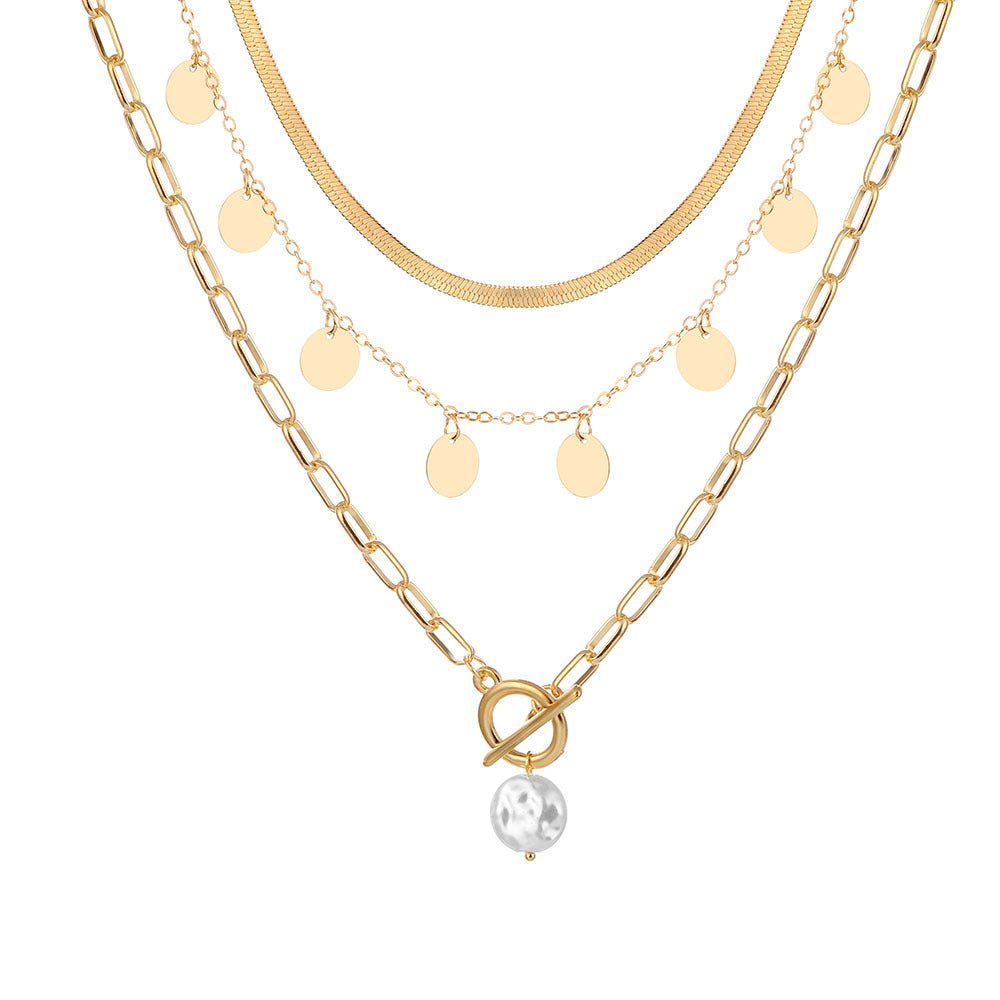 Collier rétro personnalisé multi-rangs avec pendentif fermoir OT et perle (MAC209)