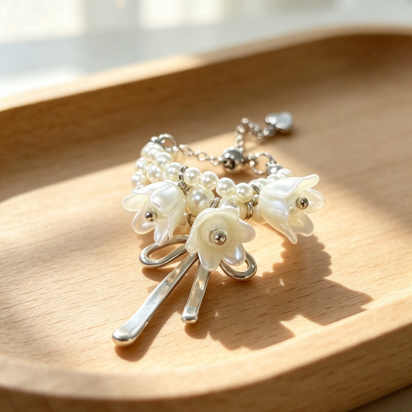 Bague Nœud Nacre Muguet Statement | Bague Florale Ajustable (MAC482)