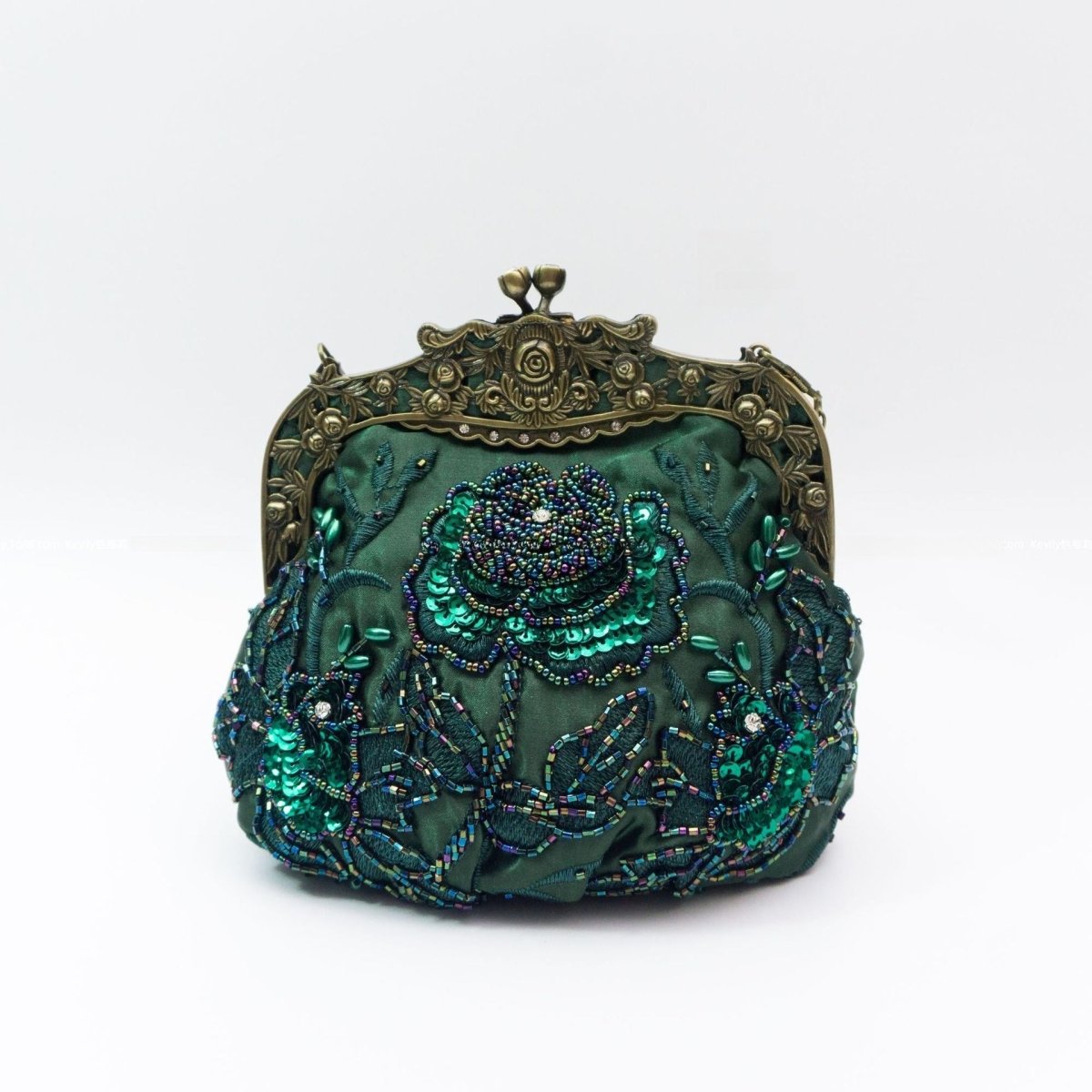 Pochette de soirée brodée de roses avec sequins et perles (MAC291)