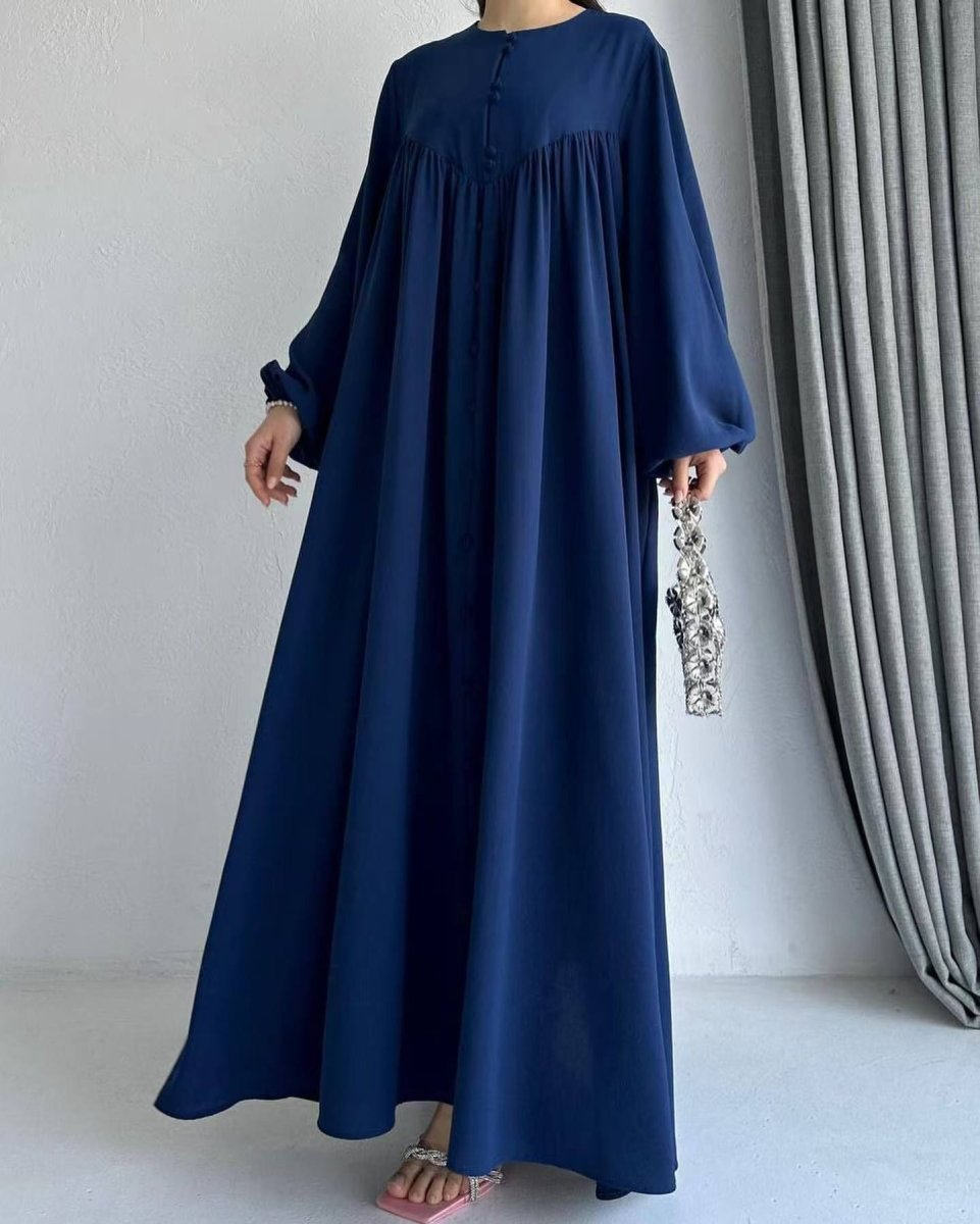 Abaya Musulmane Ample à Manches Fluides et Boutonnée (MA174)