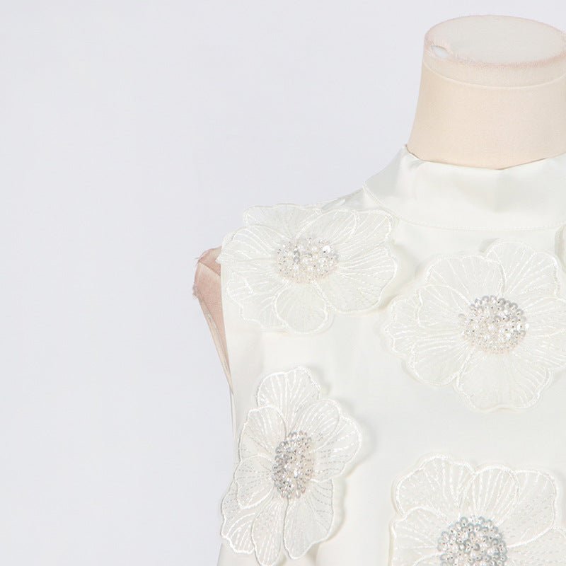 Robe Maxi sans Manches à Appliqués Floraux 3D (MS358)
