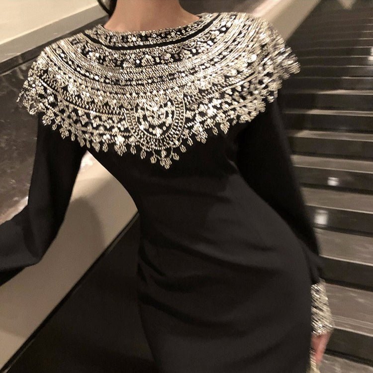 Robe longue ajustée noire (MS423)