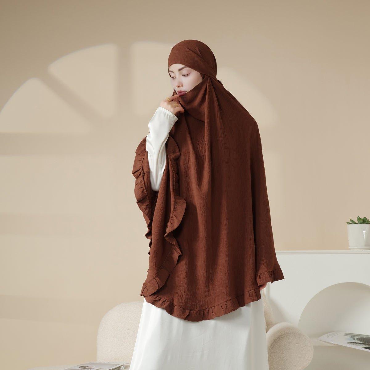 MK019 Khimar long à volants uni avec élastique