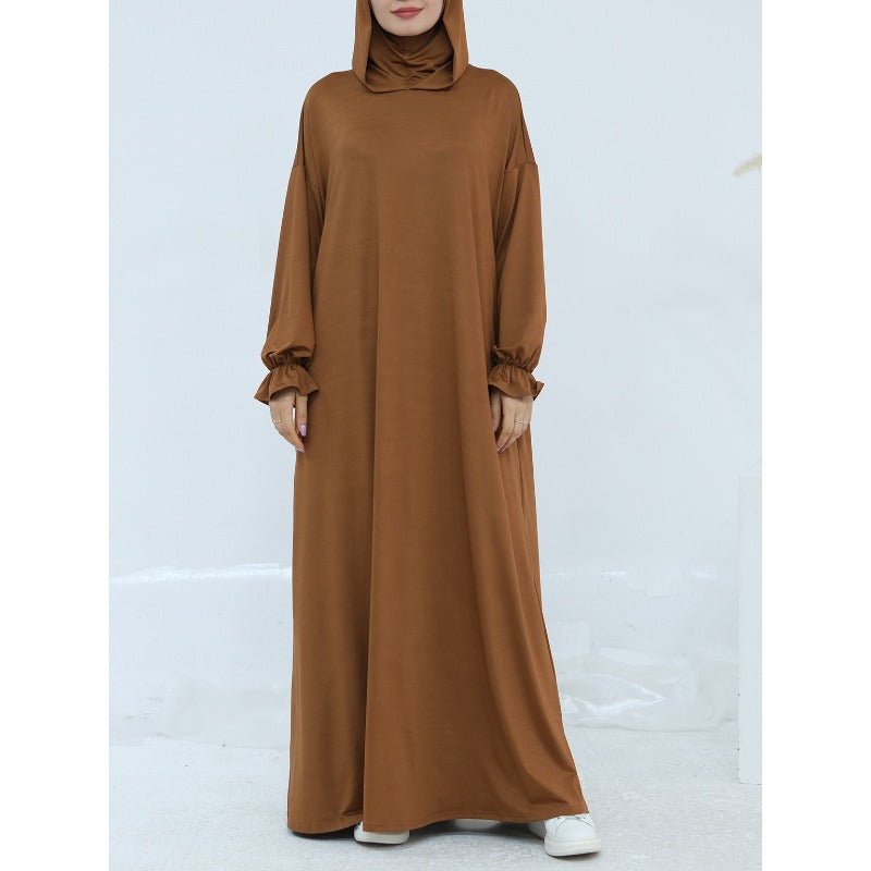 Robe Maxi à Capuche en Milk Silk Confortable avec Poches | Robe à Manches Longues et Poignets Élastiques (MA321)