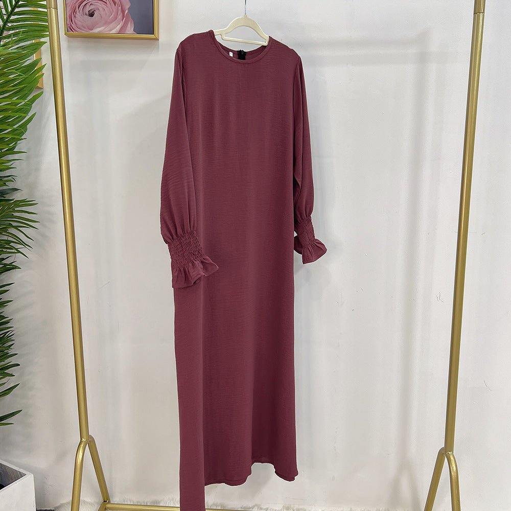 Abaya à Manches Élastiquées | Abaya Unie en Crêpe avec Manche Élastiquée (MA107)