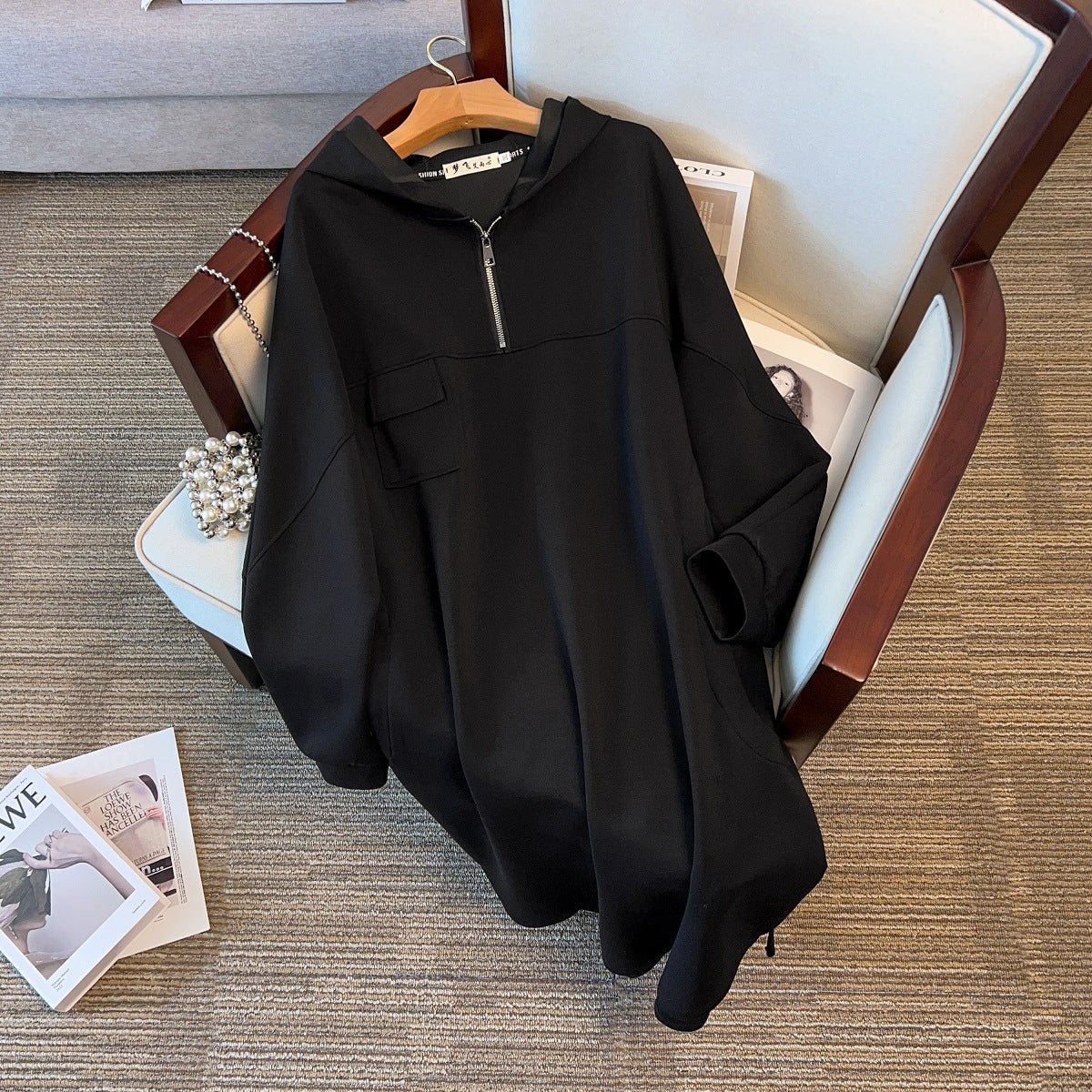 Robe Sweat Mi-Longue Oversize à Demi-Zip | Robe Sweatshirt Midi Grande Taille (MS196)