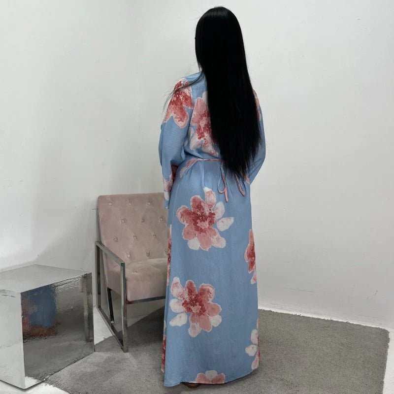 Robe Abaya Maxi à Manches Cloche Imprimé Floral (MA214)