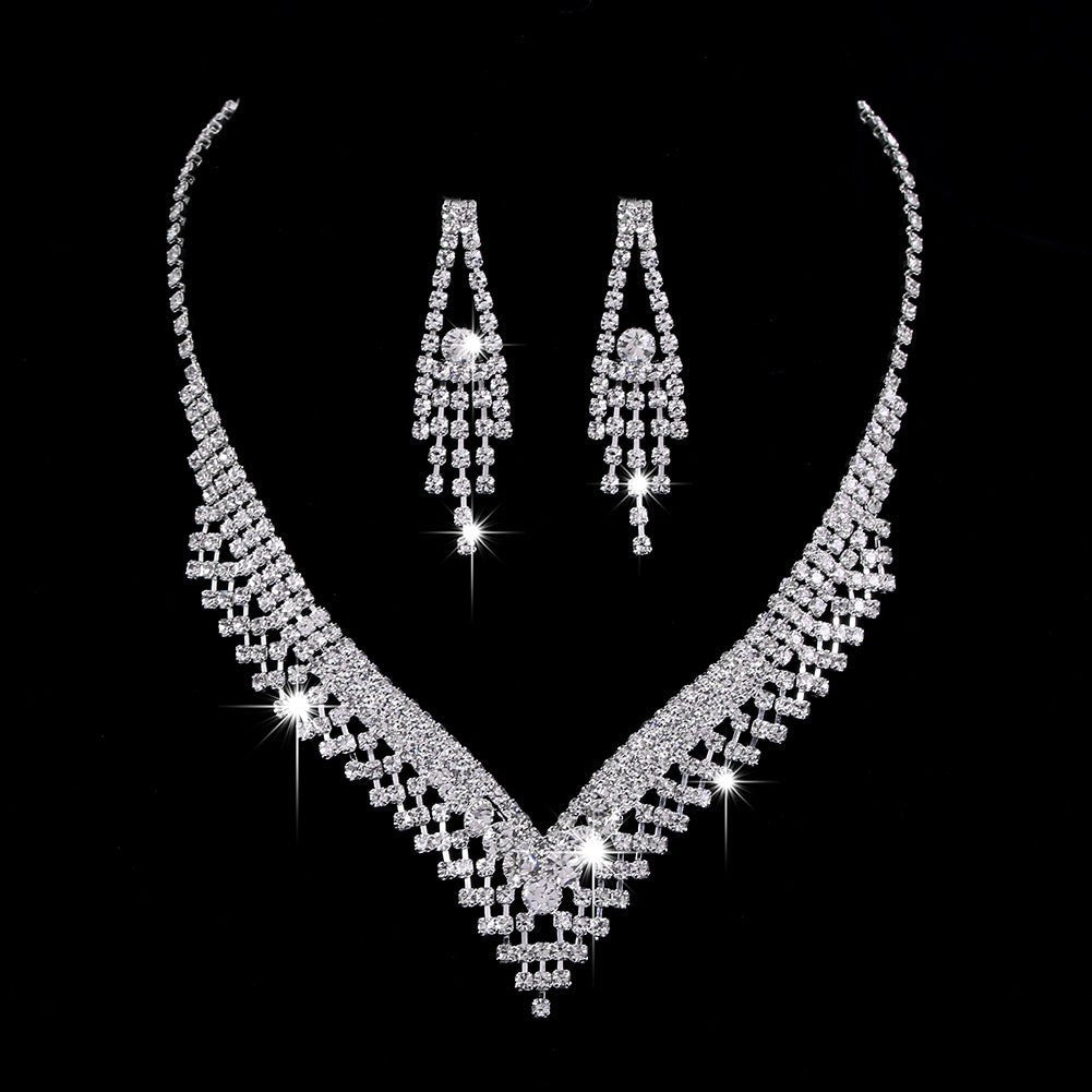 Collier et boucles d'oreilles pendantes MAC181 en zircons diamantés étincelants