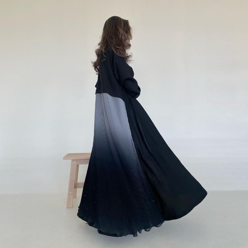 Robe Abaya Plissée Élégante à Dégradé | Robe Longue en Mousseline Pudique pour Femme Musulmane (MOA223)
