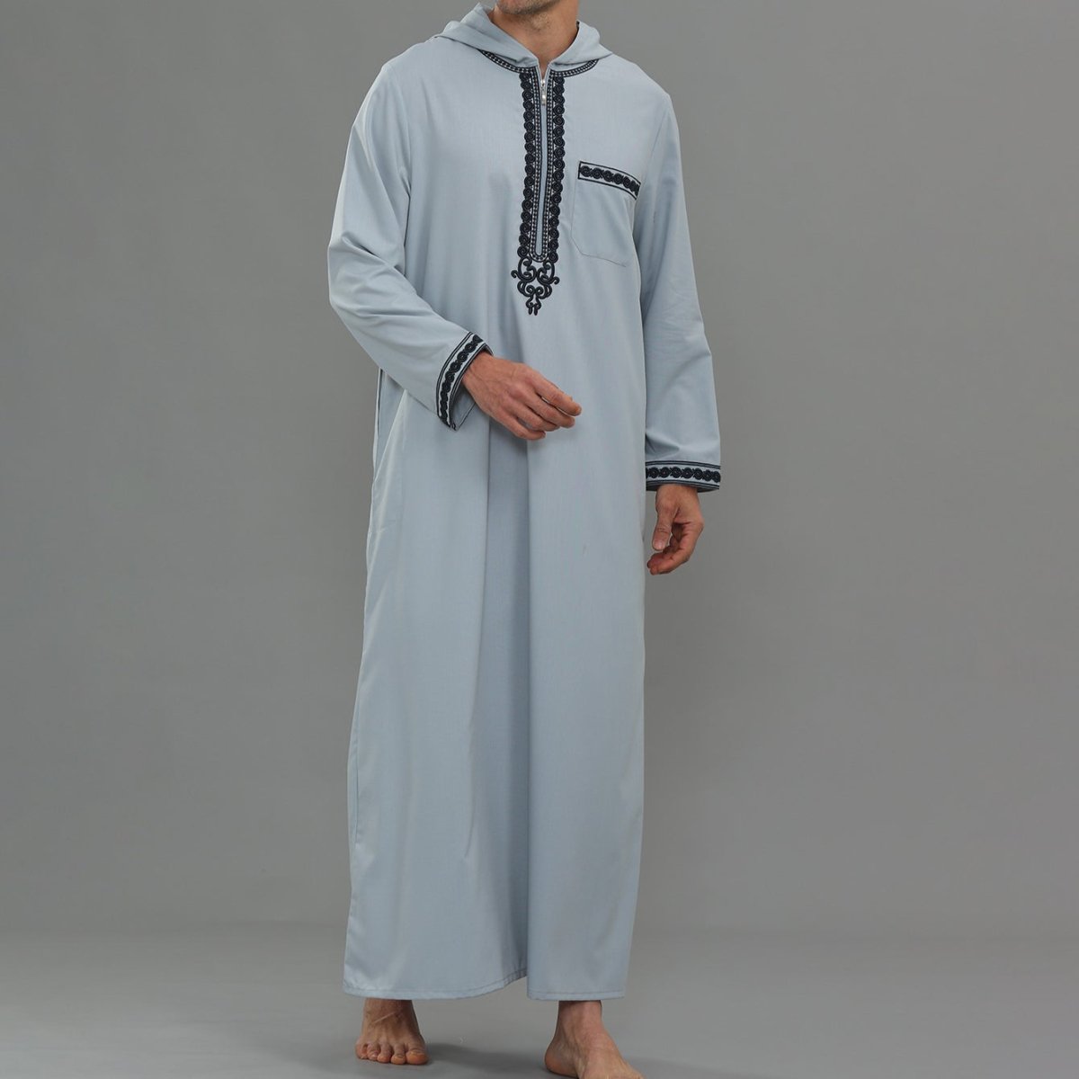 Thobe brodé à capuche pour homme avec poches (MT037)