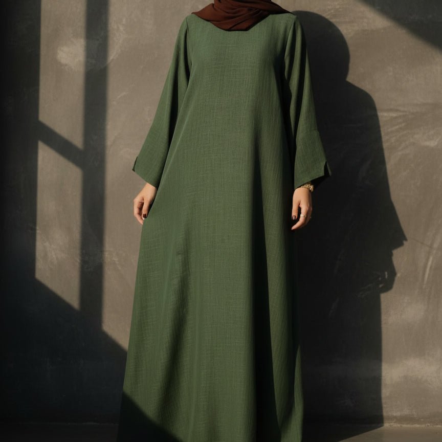 Abaya pull effet lin premium avec poches (MA341)