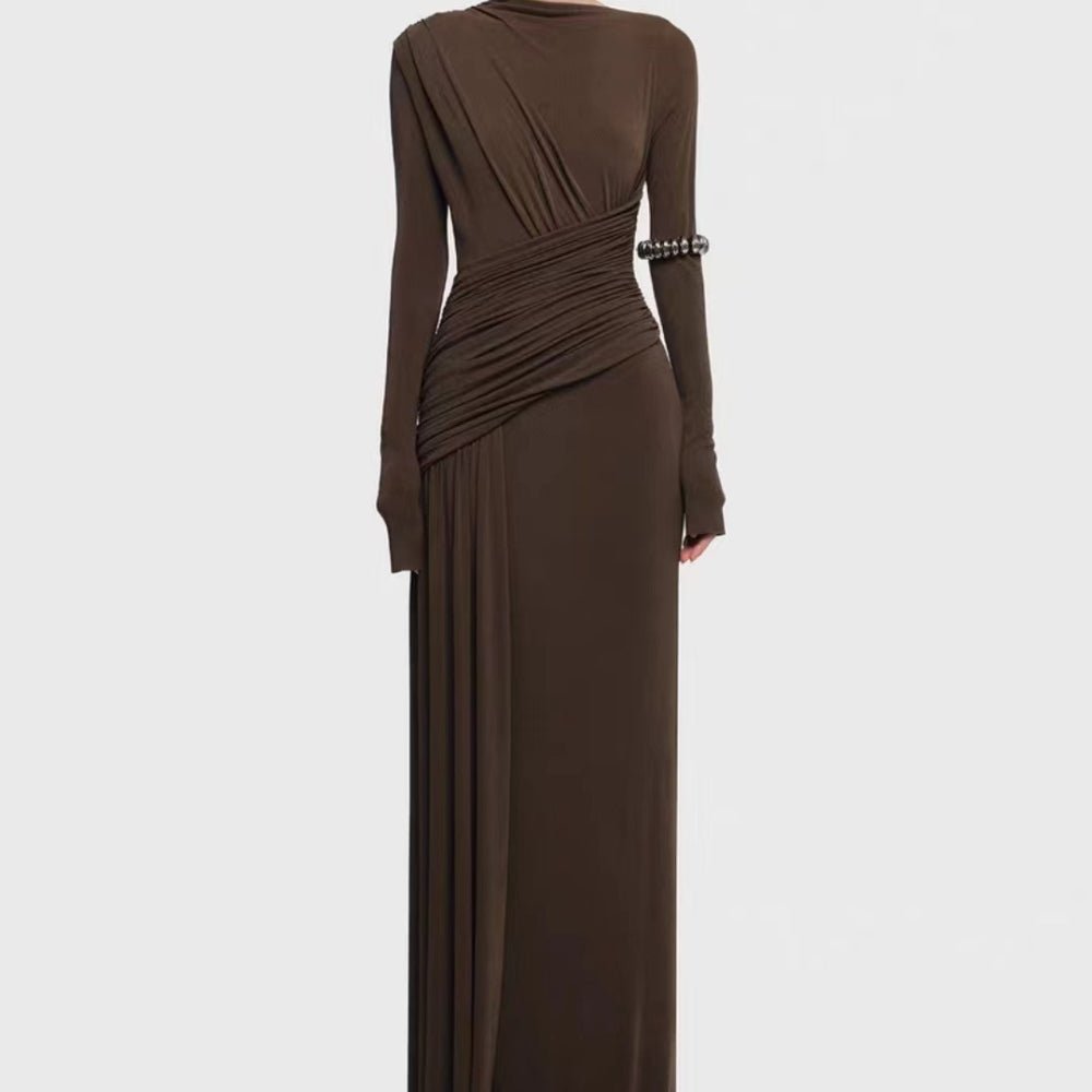 Robe de Soirée Drapée Asymétrique (MS220)