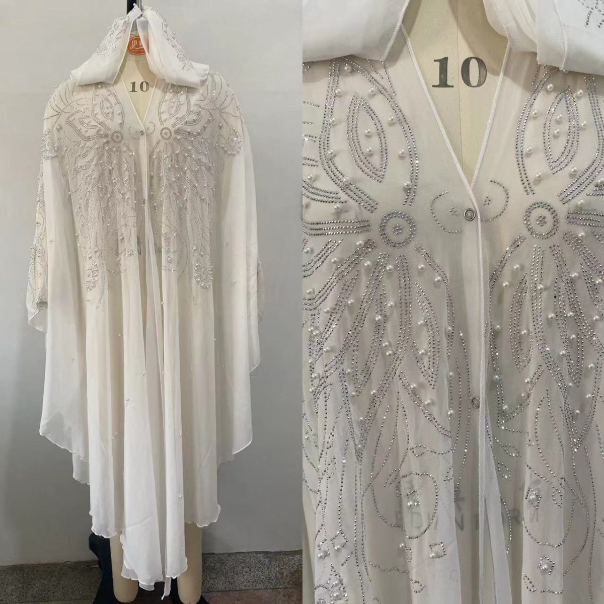 Cape Abaya à capuche ornée de cristaux et de perles (MA366)