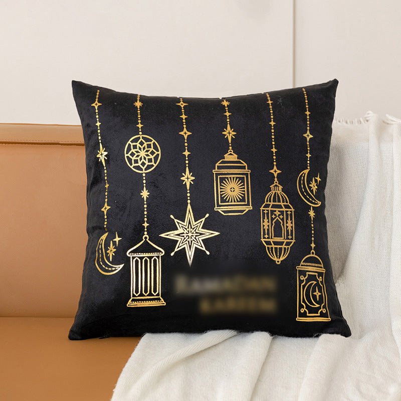 Housse de coussin en peluche courte avec impression à chaud "Eid Moon" (MR076)