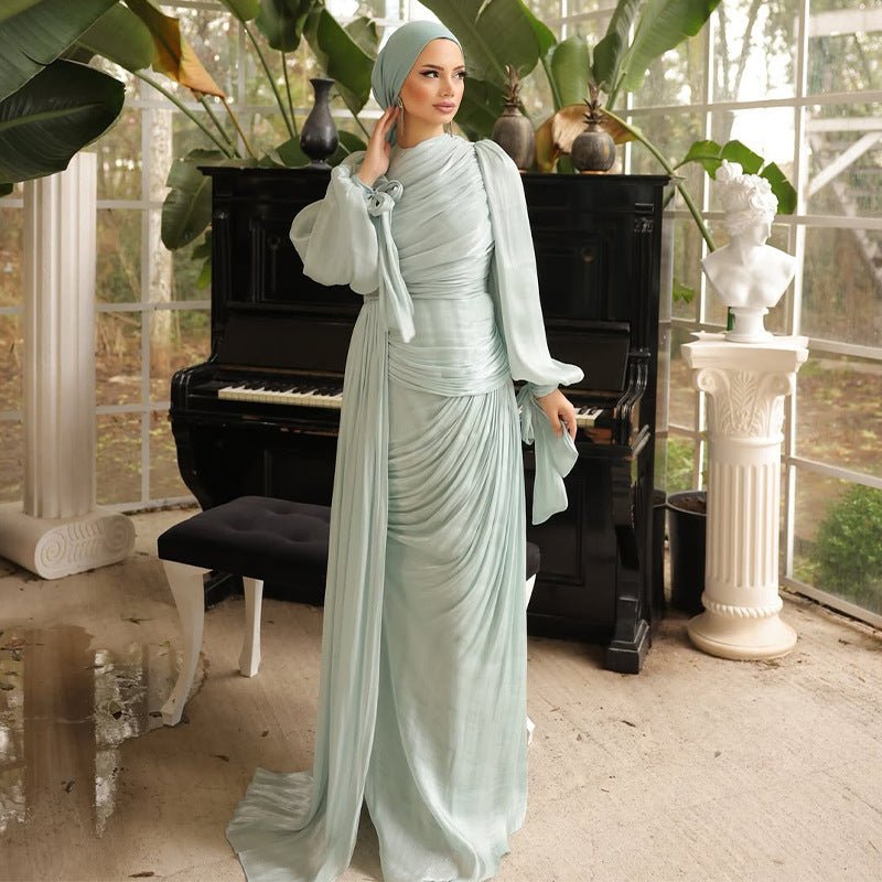 Robe de Soirée Froncée | Robe Maxi Moulante à Manches Bouffantes (MS280)