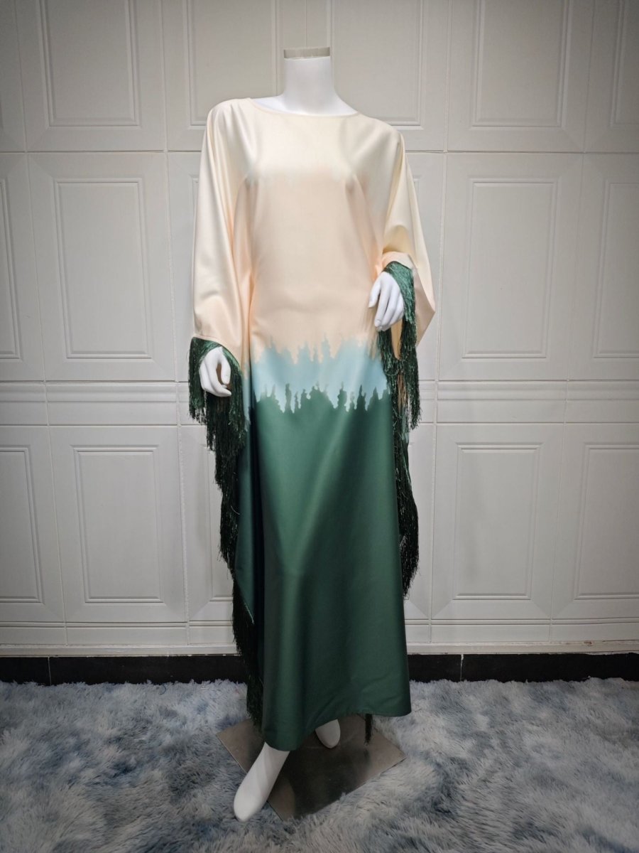Abaya Ombre Élégante | Robe Abaya à Imprimé Dégradé et Franges (MA179)