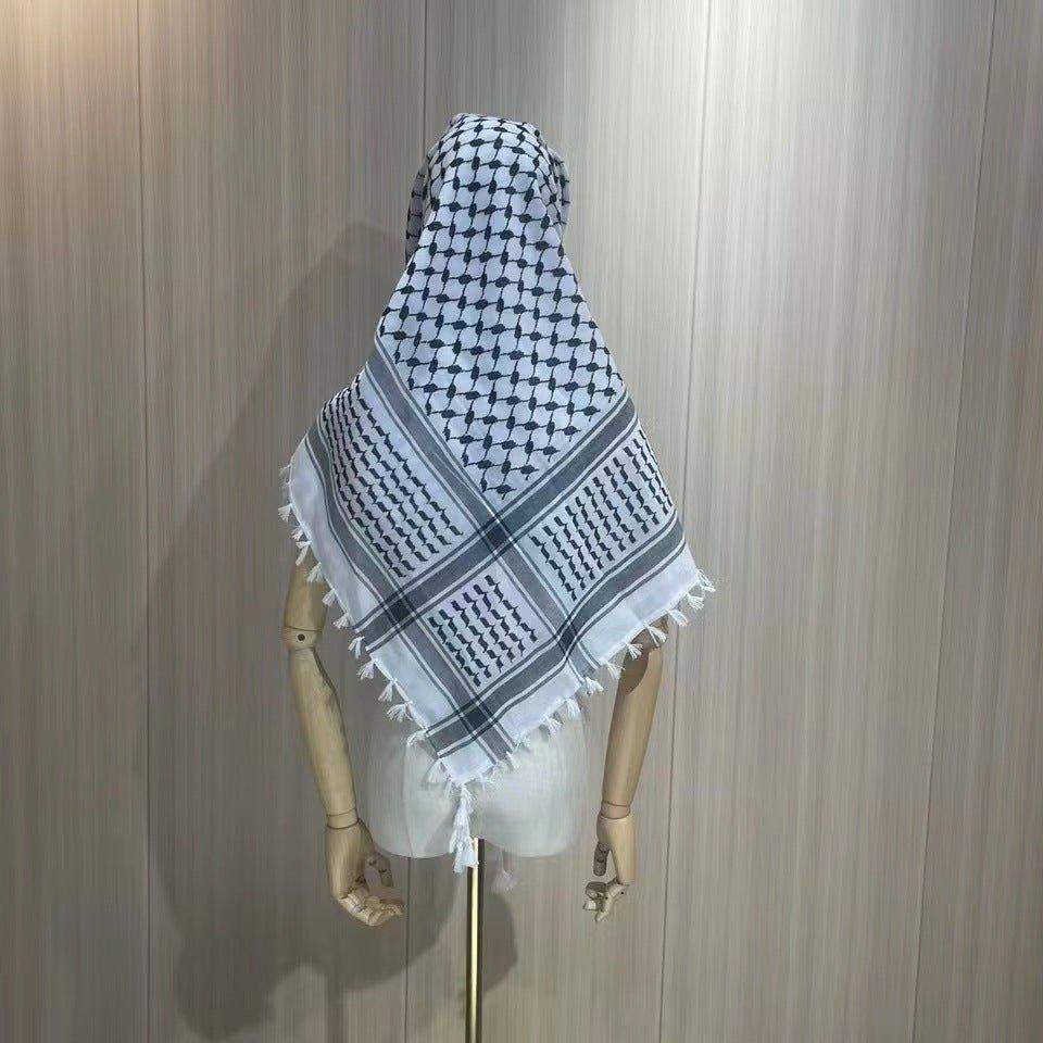 MH052 Hijab Carré Keffieh à Franges sur les Quatre Côtés