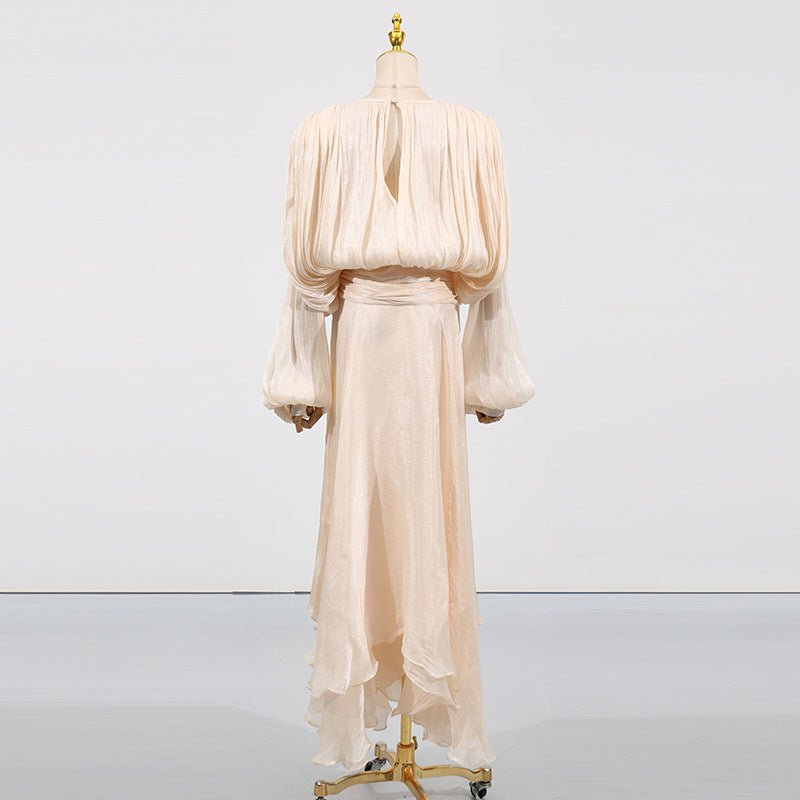 Robe blousante en satin avec col à nouer (MS354)
