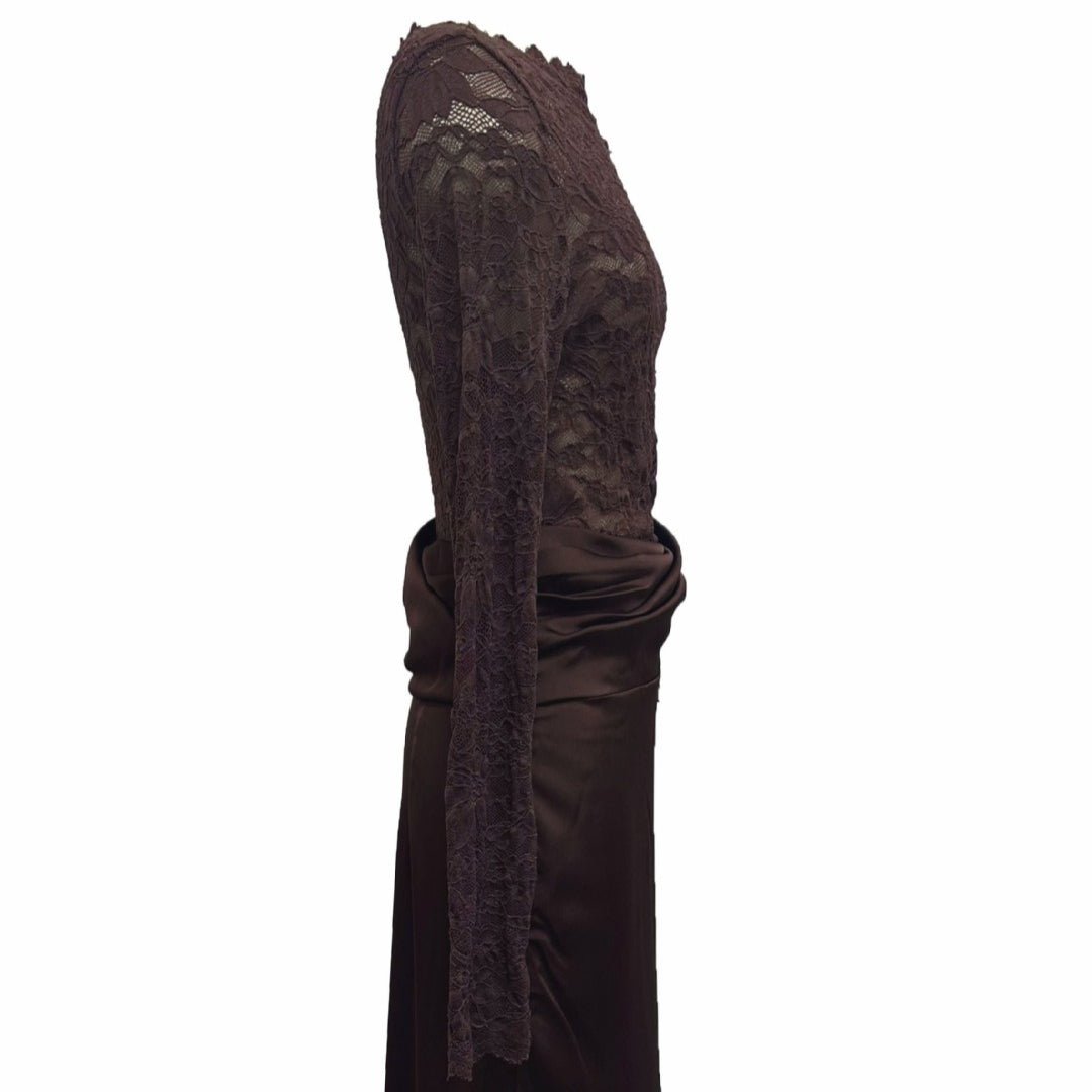 Robe Maxi Sirène en Satin Froncé avec Bustier en Dentelle (MS415)