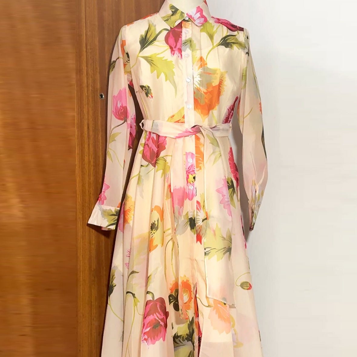 Robe Maxi Chemise Florale Aquarelle (MS414)