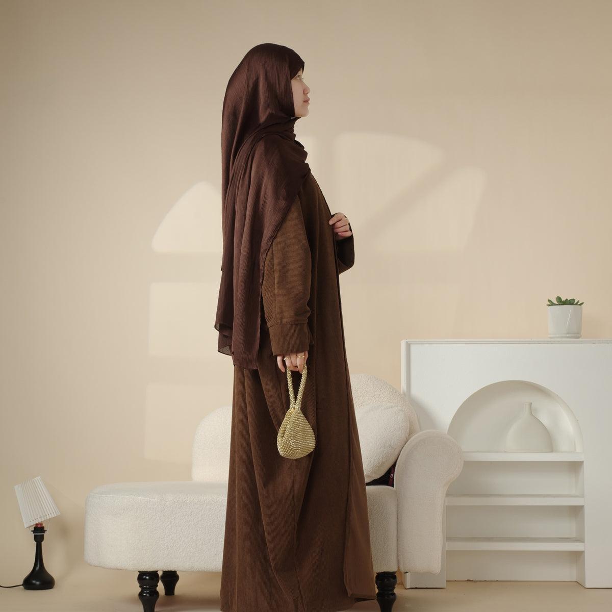 Cardigan Abaya Ouverte en Velours Côtelé (MOA028)
