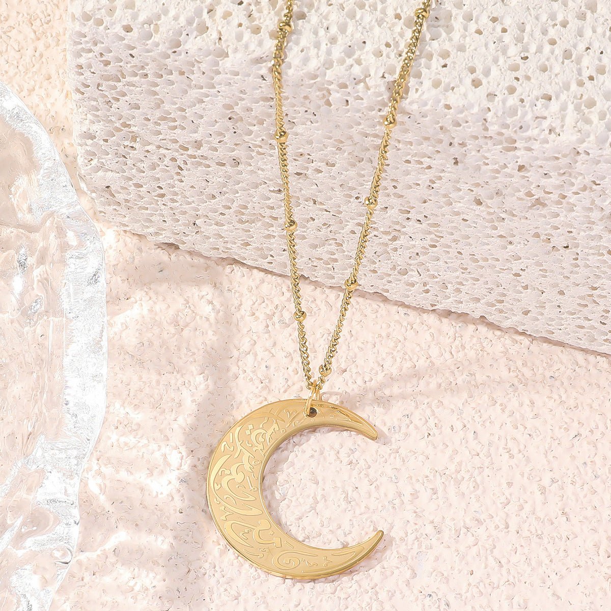 Collier chaîne clavicule en acier titane Simple Moon (avec coffret cadeau) (MAC218)