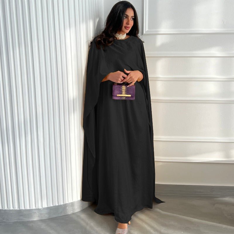 Robe Abaya en Satin Élégante Bleu Royal | Robe Maxi Pudique à Manches Cape avec Drapé Luxueux (MA289)