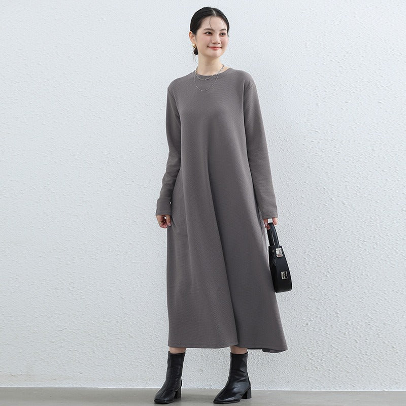 Robe Maxi Trapèze Élégante à Col Rond - Abaya Unie Modeste avec Poches (MA310)