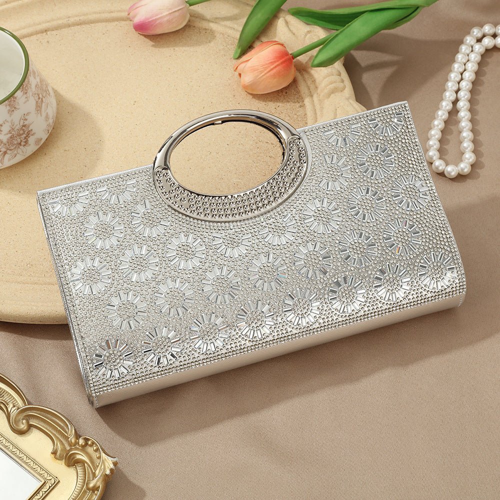 Sac Pochette Vintage à Grande Anse Circulaire Ornée de Strass Scintillants (MAC430)