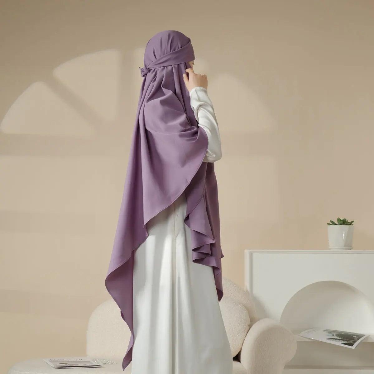 MK001 Niqab attaché - Khimar uni en Nida à 1 couche