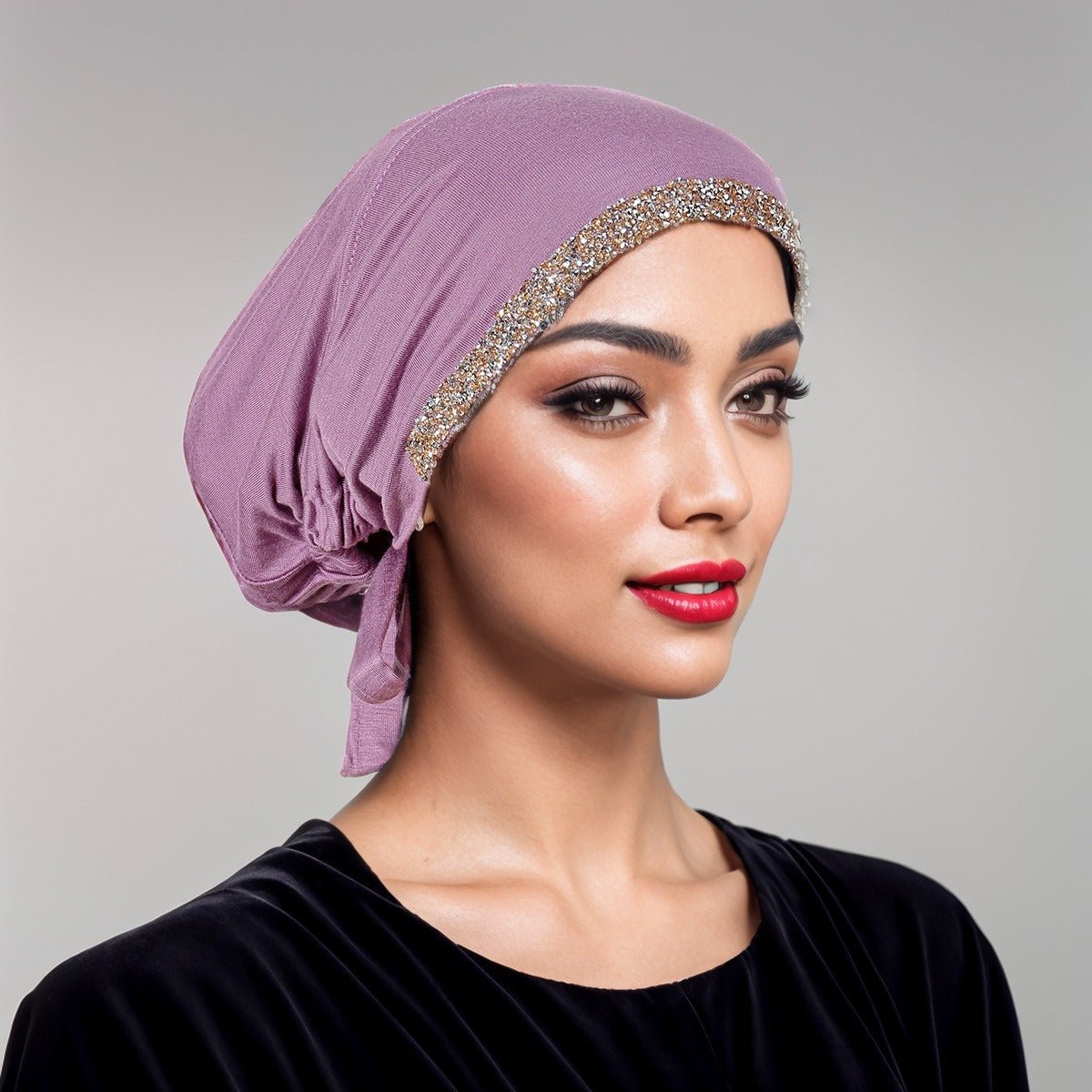 Bonnet Hijab de Luxe en Coton Mercerisé, Orné de Cristaux, Réglable avec Lacet Élastique, Design Respirant (MH115)