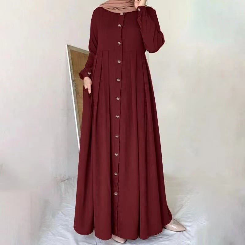 Robe Maxi Plissée à Boutons | Abaya Ample Modeste (MA181)