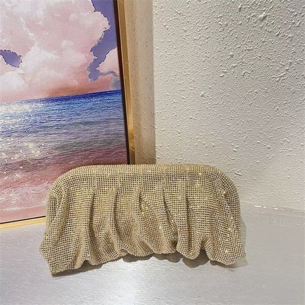 Sac de Soirée Clouté Plissé "Full of Diamond" à Bandoulière avec Fermoir, Sac Femme (MAC257)