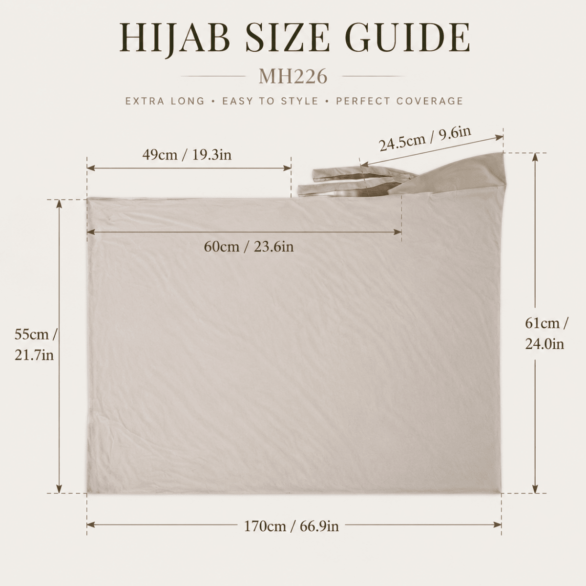 Hijab Long Tail Coton Modal – Hijab Instantané Anti-Glisse, Respirant (MH226)