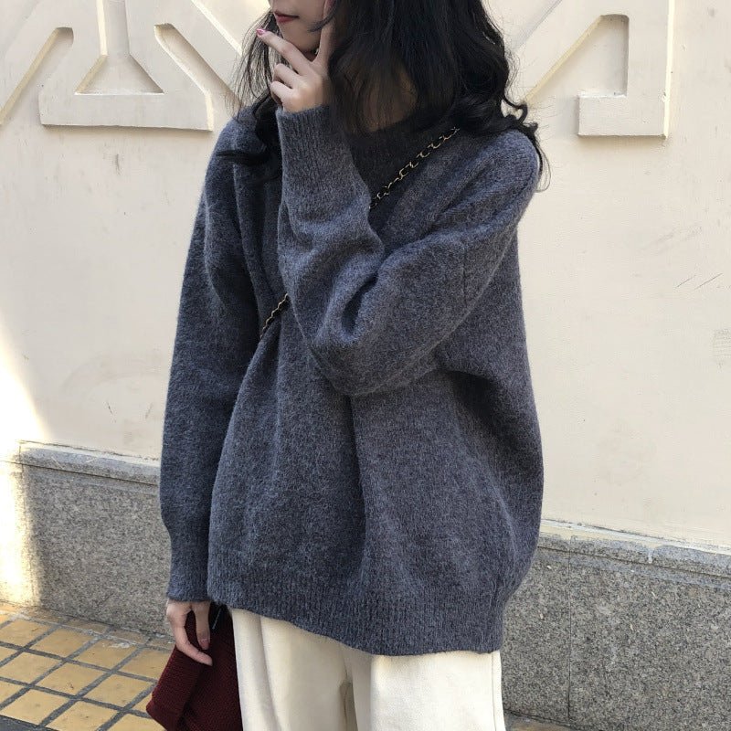 Pull Oversize à Col Rond | Haut de Base Tricoté Uni (MS168)