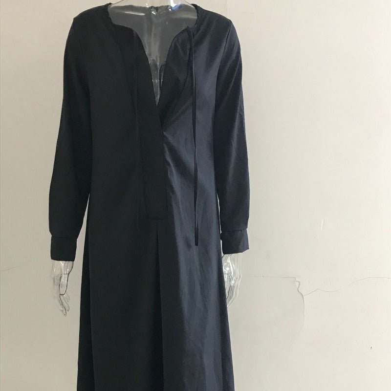Robe Maxi Élégante à Col en V avec Cordon de Serrage | Tenue Modeste Contemporaine (MS121)