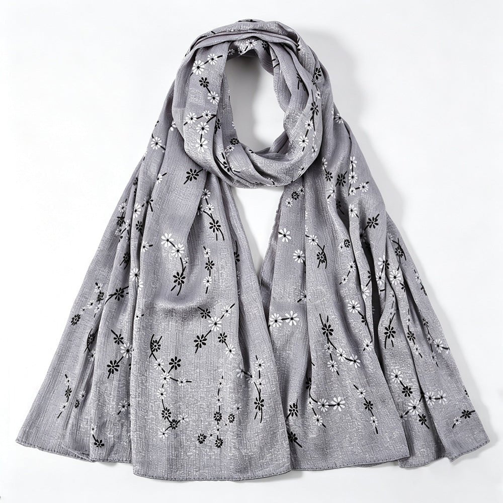 Foulard Hijab Imprimé Fleurs de Marguerite Scintillant (MH245)
