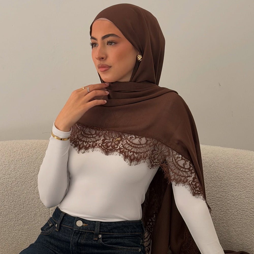 Hijab en rayonne avec bordure en dentelle (MH211)