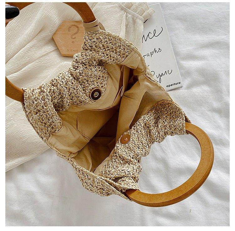 MAC132 Sac seau de plage en paille tendance, simple, avec pompon