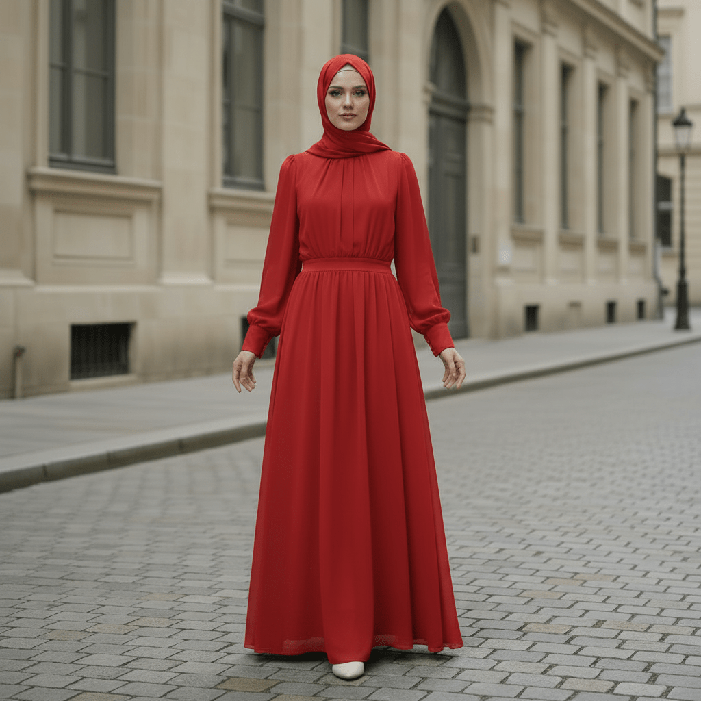 Abaya Robe Princesse en Mousseline Blanche à Manches Lanternes | Élégante Abaya Style Cour Française Fée du Printemps (MA180)