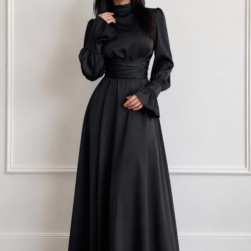 Robe Maxi à Taille Croisée en Satin (MS506)