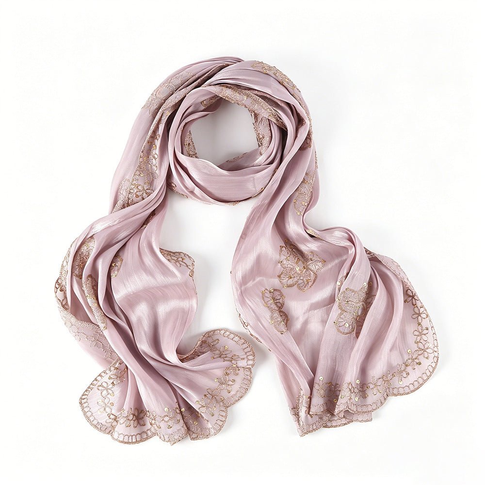 Écharpe Hijab Scintillante Brodée Fleurs (MH243)
