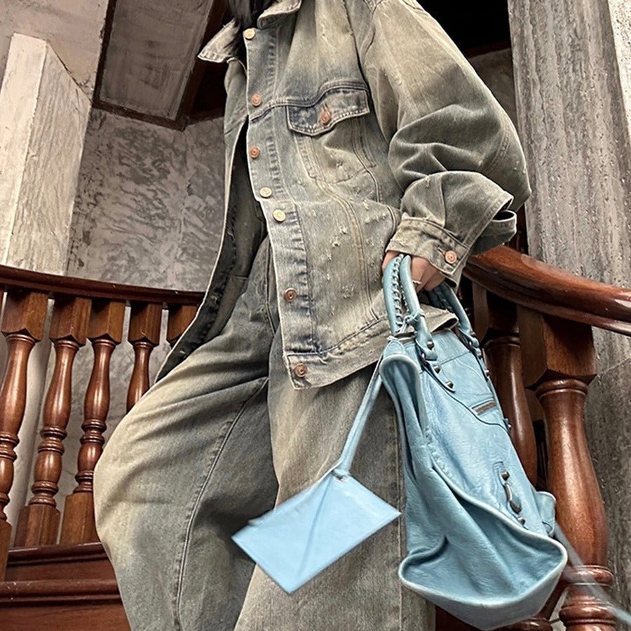 Veste en Jean Oversize Vintage | Veste en Jean Décontractée Coupe Ample (MS150)