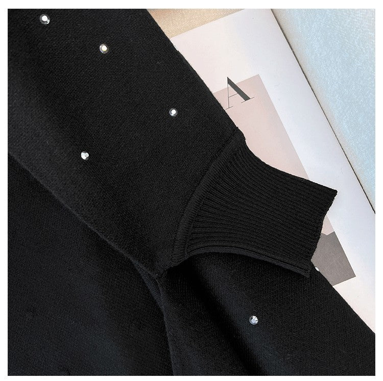 Cardigan Cape Orné de Diamants | Pull Châle en Maille avec Bordure à Franges (MS211)