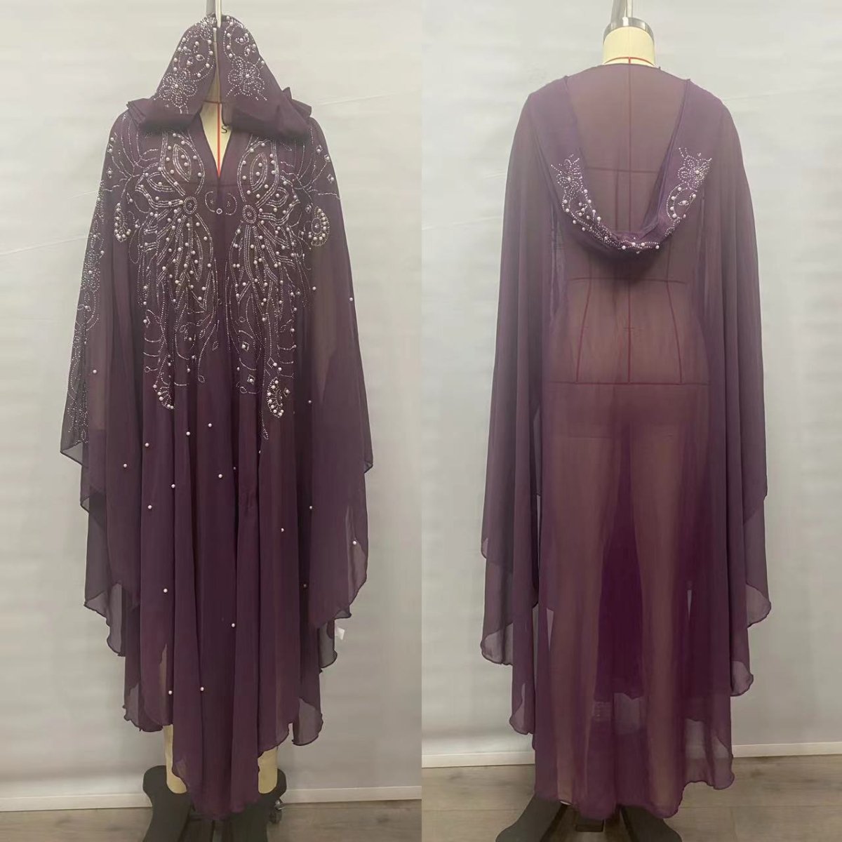 Cape Abaya à capuche ornée de cristaux et de perles (MA366)