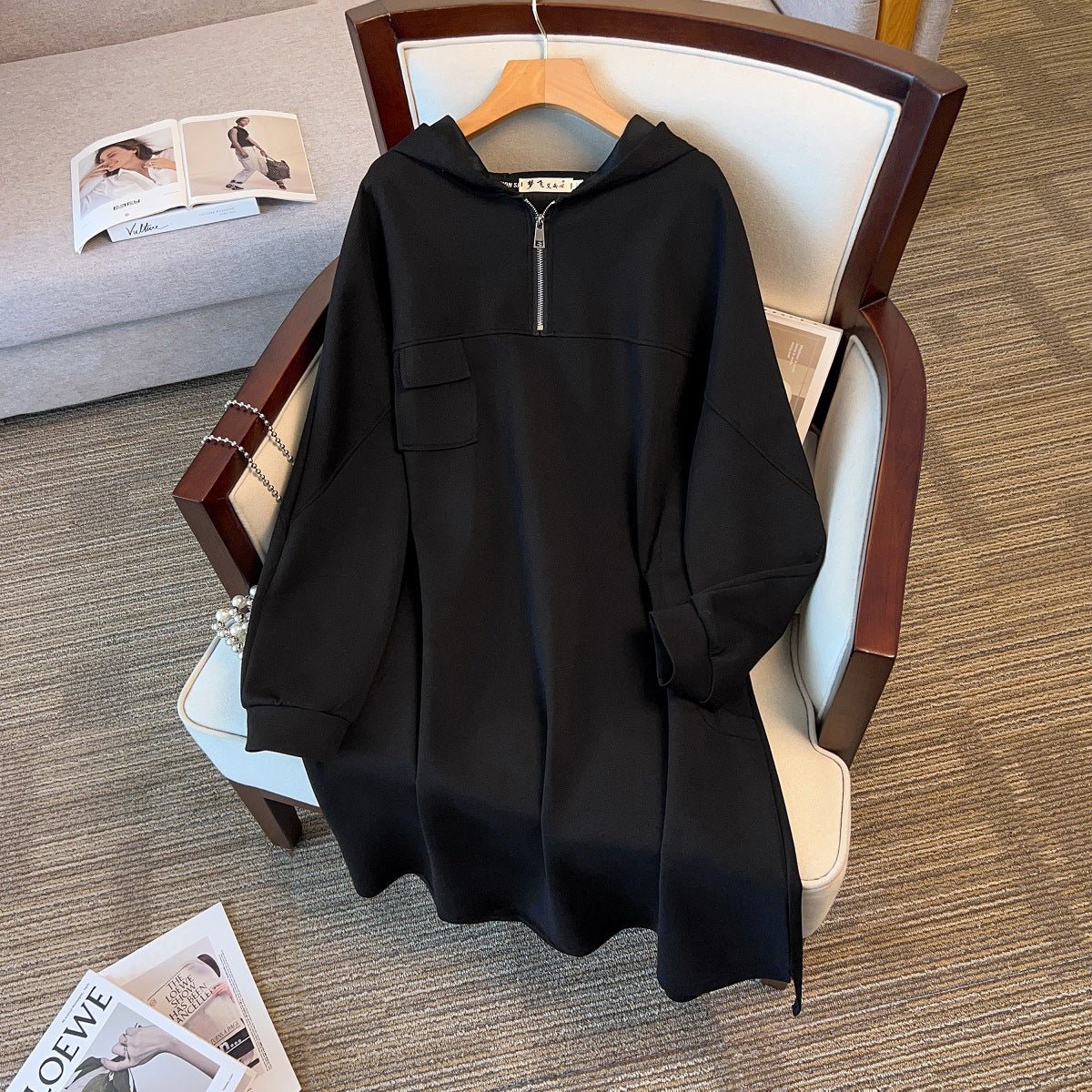 Robe Sweat Mi-Longue Oversize à Demi-Zip | Robe Sweatshirt Midi Grande Taille (MS196)