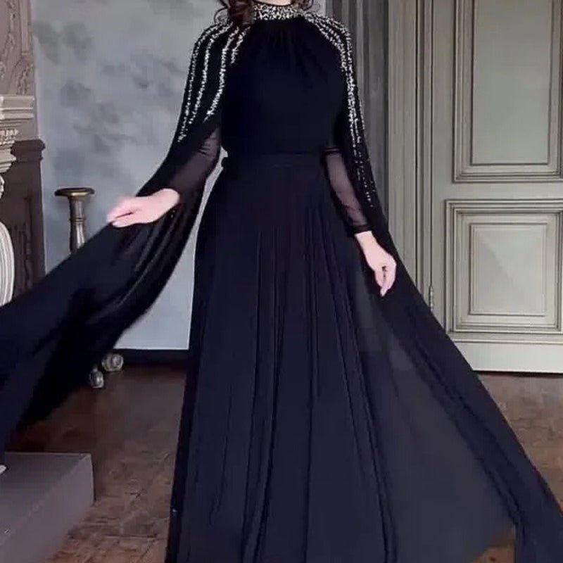 Robe Cape Crystal Cascade | Abaya de Soirée Brodée à l'Effet Spectaculaire (MA345)