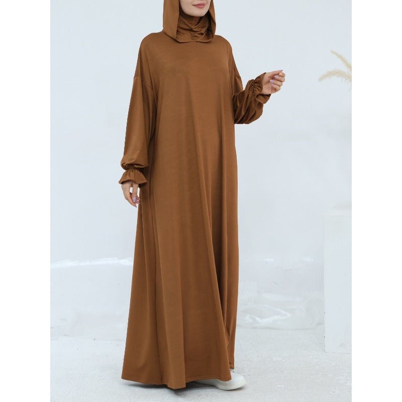 Robe Maxi à Capuche en Milk Silk Confortable avec Poches | Robe à Manches Longues et Poignets Élastiques (MA321)