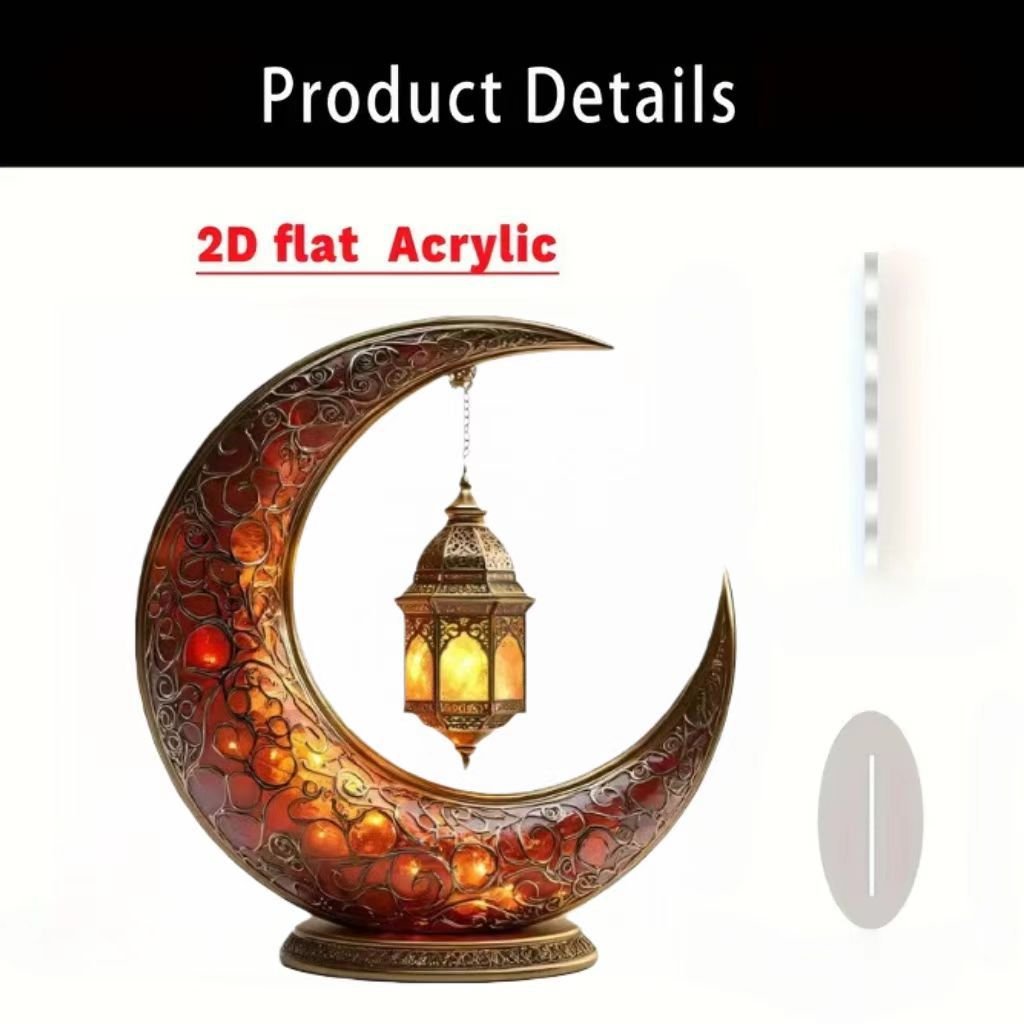Croissant islamique avec motifs islamiques - Ornement de bureau en acrylique (MAC398)