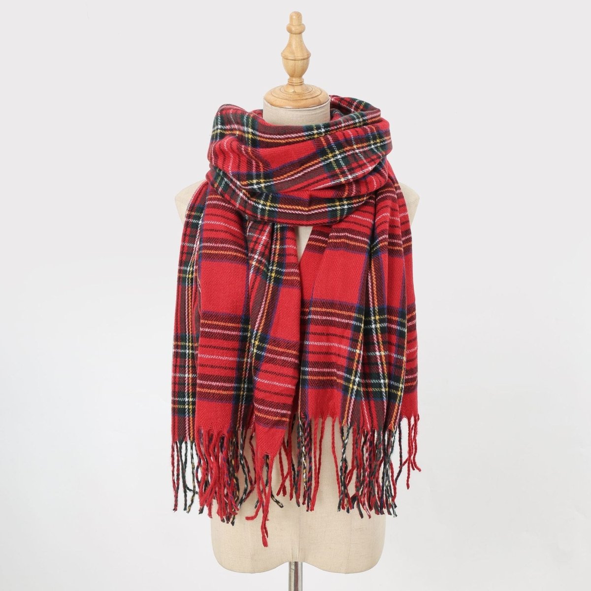 Écharpe à carreaux avec franges, en fausse laine, chaude, accessoire de mode hiver (MAC332)